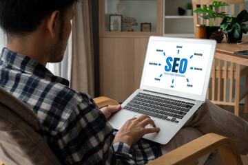 SEO search engine optimization for modish e-commerce and online retail business showing on computer...