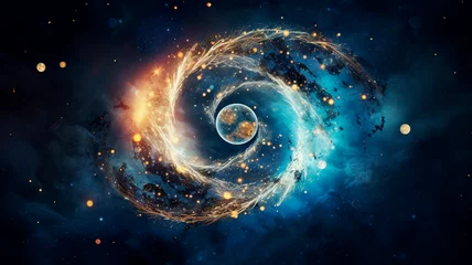 Foto op Canvas Symbol of yin - yang in the starry sky, stars in the sky in the ancient symbol of balance in the universe. Generative AI © Yuriy Maslov