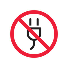 No plug icon. Forbidden plug connection icon. Do not connect plug vector sign. Prohibited plug vector icon. Warning, caution, attention, restriction flat sign design. 