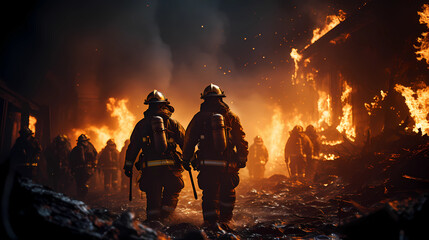 firefighters fighting fire, climate emergency,  Drones try to put out a large wood fire