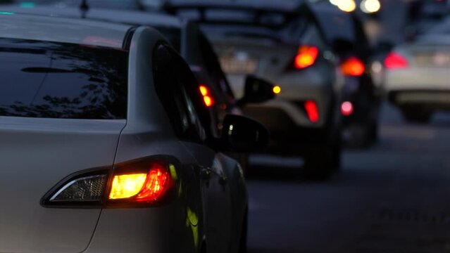 Traffic Jam in the city. Dusk.
