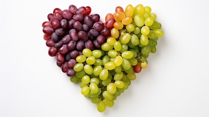 Image of a bunch of red and green grapes in the shape of a heart.