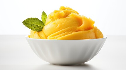 An image of a bowl filled with smooth, creamy mango sorbet.