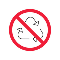 Do not recycle icon. Prohibited recycling vector icon. No recycle icon. Forbidden recycle icon. Warning, caution, attention, restriction, danger flat sign design. Do not litter, keep are clean sign