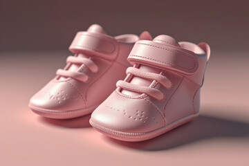 Fototapeta na wymiar Pair of pink baby shoes on pastel background. Concept of children's clothing