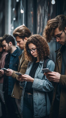 Obraz premium Lost in Smartphones. Social Media Obsession. Ignoring the Real World