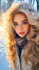 Portrait of a  beautiful girl in winter park