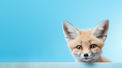Obraz premium text space for advertising with funny part as portrait of a desert fox peeking over a colored panal