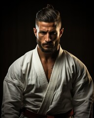 Martial artist in a traditional white gi.