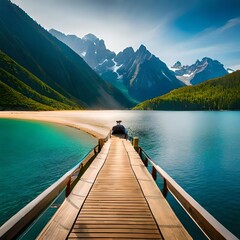 wooden pier on lake generated Ai