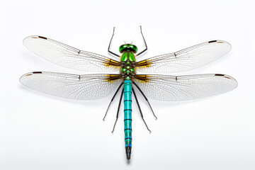 Dragonfly isolated on white background. Macro photo of a dragonfly.
