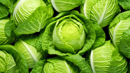 Obraz premium Fresh green cabbage as a background, close-up, top view