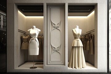 Fashion store window with mannequins