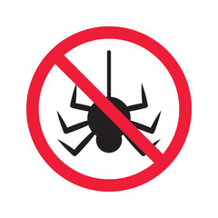 Forbidden spider icon. No bugs icon. Prohibited insects vector icon. Warning, caution, attention, restriction, danger flat sign design. Warning wild insect sign