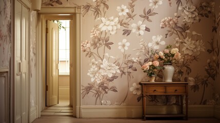 Traditional Floral Wallpaper in a hallway, creating a graceful transition between living spaces