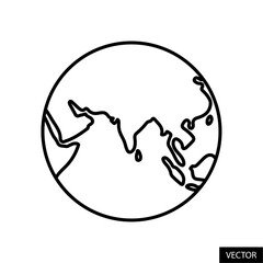 Planet earth, globe, world map vector icon in line style design for website, app, UI, isolated on white background. Editable stroke. Vector illustration.