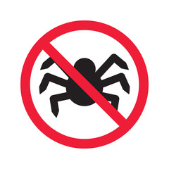 Forbidden spider icon. No bugs icon. Prohibited insects vector icon. Warning, caution, attention, restriction, danger flat sign design. Warning wild insect sign