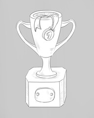 winner cup black and white sketch, game art
