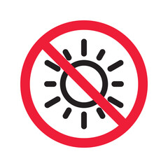 No sun icon. Forbidden sunny icon. No sun vector symbol. Prohibited  vector icon. Warning, caution, attention, restriction flat sign design. Do not pictogram