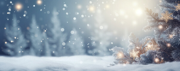 Fototapeta na wymiar Blurred Winter Wonderland and Shiny Stars