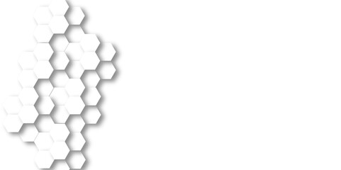 Futuristic honeycomb mosaic white background. Realistic geometric mesh cells texture. Abstract white vector wallpaper with hexagon grid.