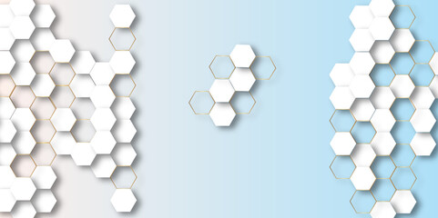 white and gold hexagonal technology vector abstract background. gold bright energy flashes under hexagon in modern technology futuristic background