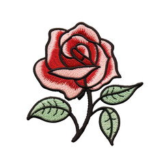 rose flower patchwork badge, stitched embroidered badge on transparent png background,. generative ai
