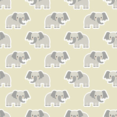 Vector sticker pattern with elephant.Tropical jungle cartoon creatures.Pastel animals background.Cute natural pattern for fabric, childrens clothing,textiles,wrapping paper