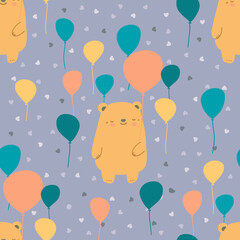 Seamless pattern with cute bear and balloons 