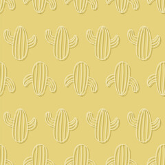 Vector seamless pattern with cactus.Tropical jungle cartoon leaf.Pastel plant background.Cute natural pattern for fabric, childrens clothing,textiles,wrapping paper.