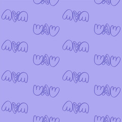 Abstract vector seamless pattern with heart with wings. Cute doodle print for kids. For print, web, home decor, fashion, surface, graphic design. Vector illustration