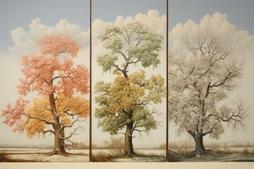 Depicting trees in four seasons: spring, summer, autumn, and winter. Generative AI