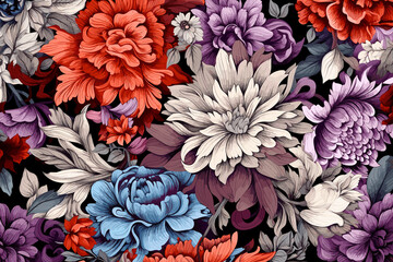 Pattern of colorful flowers, illustration, background