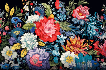 Pattern of colorful flowers, illustration, background