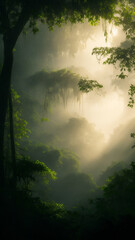 A panoramic shot of a serene rainforest - AI Generative