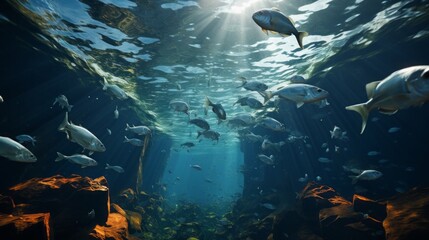 Fototapeta na wymiar Exploring the Mysteries of the Deep: Underwater Beauty, Marine Life, and Aquatic Wonders Await!, generative AI