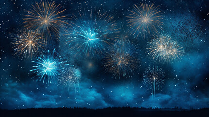 Silvester 2024 New year New Year's Eve Party background banner panorama long- firework fireworks on rustic dark blue night sky texture