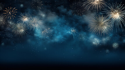 Silvester 2024 New year New Year's Eve Party background banner panorama long- firework fireworks on rustic dark blue night sky texture - obrazy, fototapety, plakaty