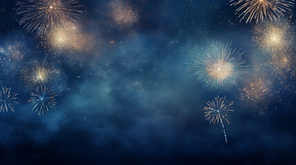 Silvester 2024 New year New Year's Eve Party background banner panorama long- firework fireworks on rustic dark blue night sky texture