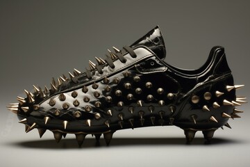 Black spiked soccer shoe prototype. Generative AI