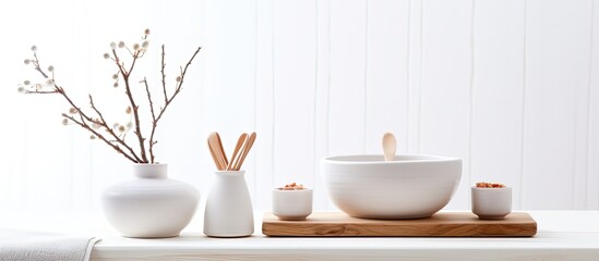 Minimal cooking time in a holiday-themed kitchen with white accessories and a wooden bowl of salt on a white table.