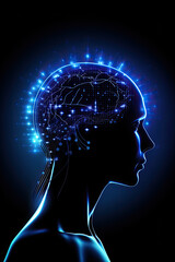 human head with brain, ai brain