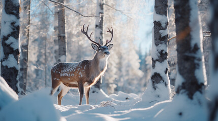 reindeer in winter forest made with generative AI