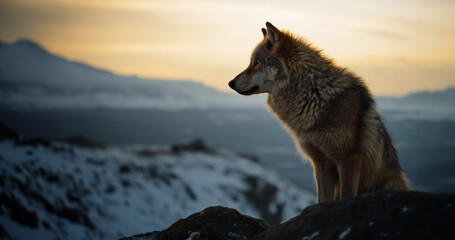 Wolf vor arktischer Winterlandschaft