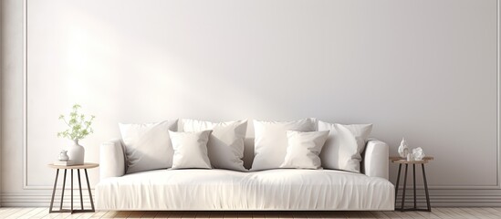 Fototapeta na wymiar Stylish Scandinavian interior with white sofa.
