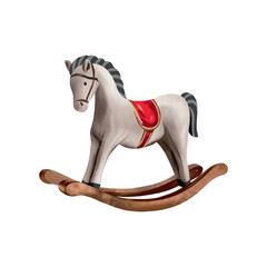 Wooden toy rocking horse. Vector illustration for the New Year composition. Design element for greeting cards, Christmas invitations, banners, flyers.