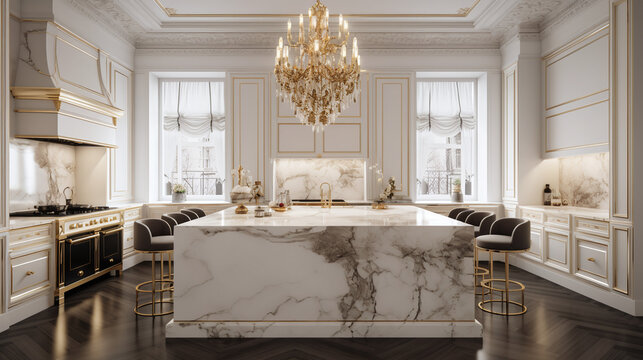 Luxury Kitchen with a golden chandelier