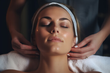 Fototapeta premium Young beautiful woman relaxing in a spa salon. Skin care treatments