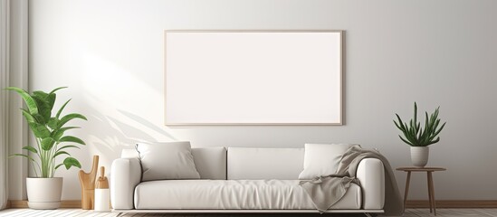 Empty frame in modern and bright interior, rendered in .