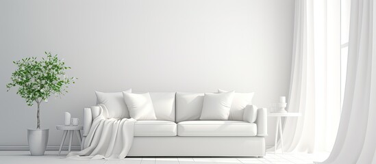 Scandinavian living room interior with a white sofa depicted in .